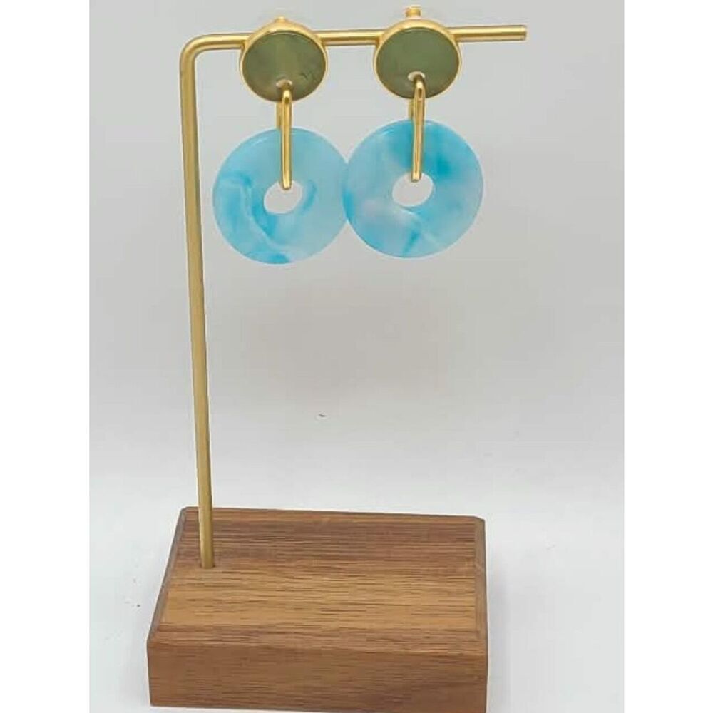 J Crew Gold Tone Blue Resin Disc Drop Earrings